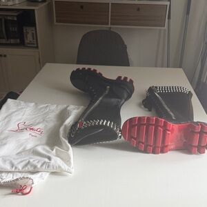 Christian Louboutin Janette Spikes Red Sole Moto Boots